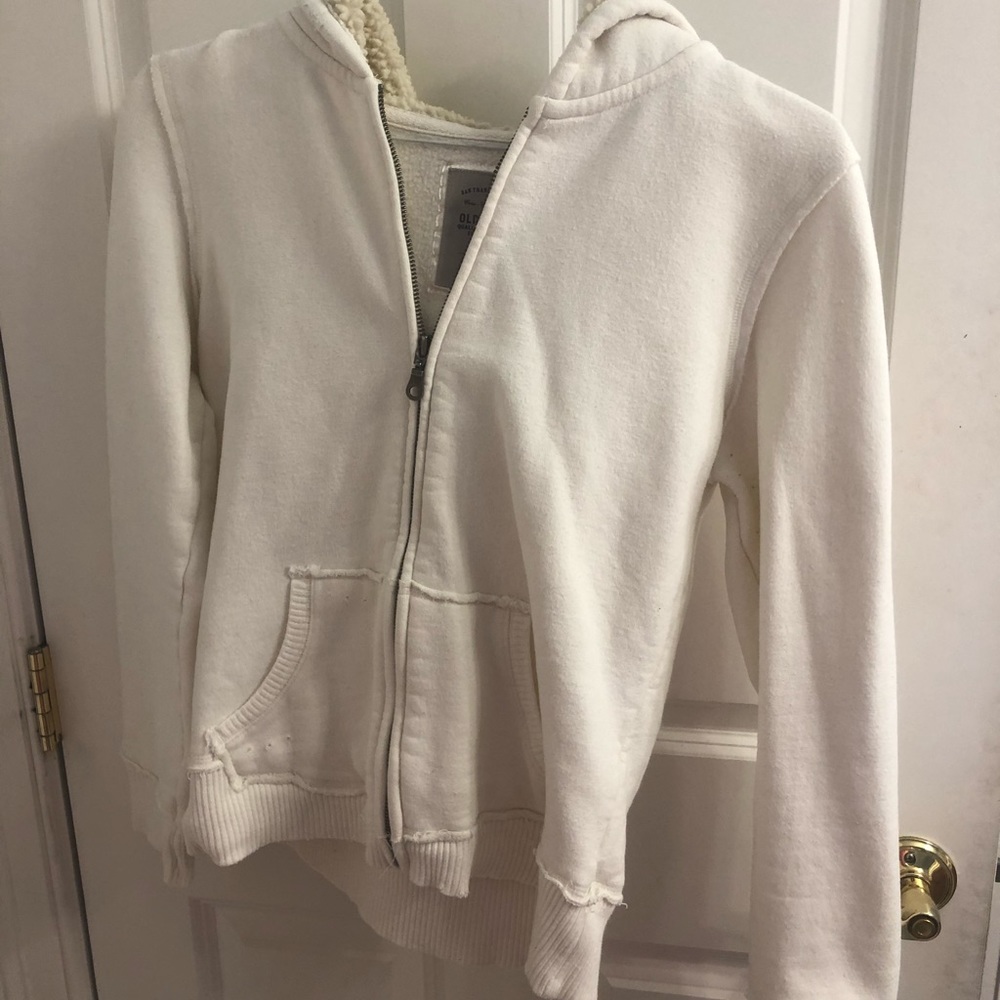 Old Navy cream zip up distressed hoodie size large